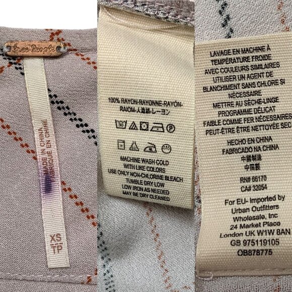 Free People Bon Bon Plaid Grid Printed Twist Dress XS Lilac Short Sleeve Midi - Picture 4 of 12